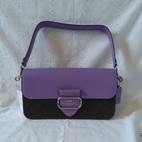 Coach Signature Morgan Lavender and Dark Brown Shoulder Bag - Picture 2 of 7